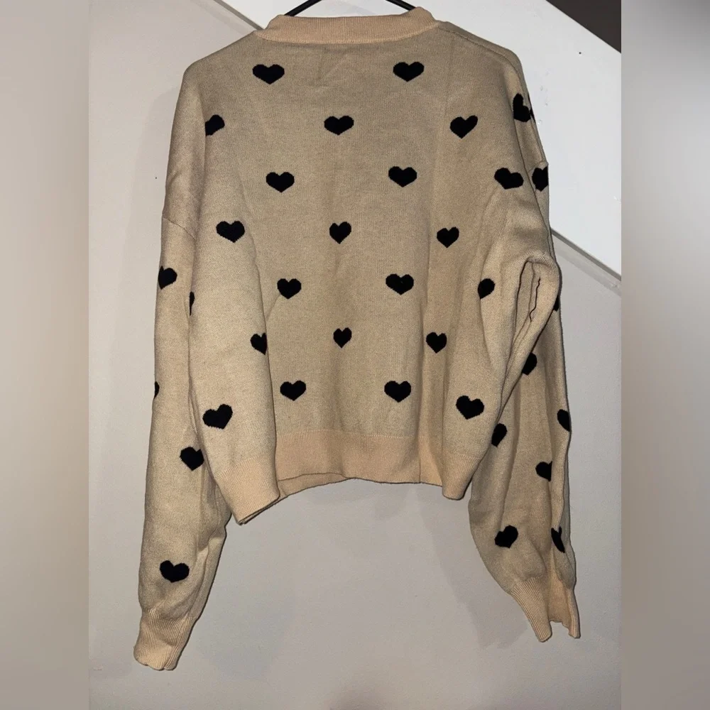 Womens Brown Sweater Heart Pattern Medium - Picture 3 of 3